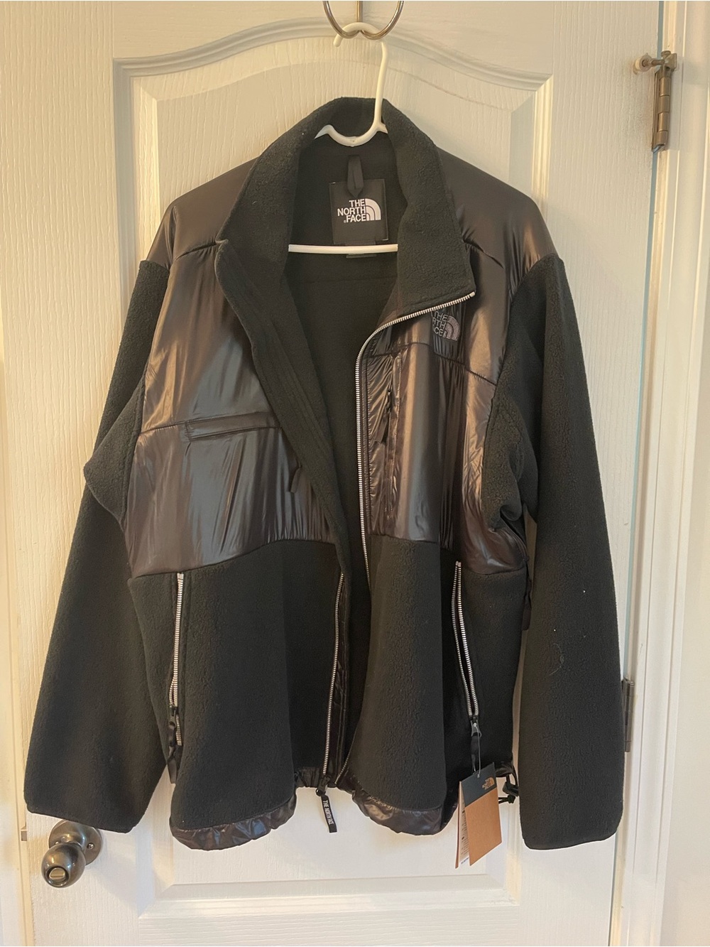 The North Face Black Fleece and Nylon Hybrid Puffer Jacket